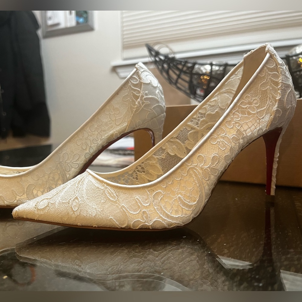 New Christian Louboutin White Lace Wedding Shoes